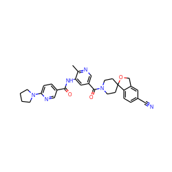 Cc1ncc(C(=O)N2CCC3(CC2)OCc2cc(C#N)ccc23)cc1NC(=O)c1ccc(N2CCCC2)nc1 ZINC000098186327