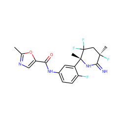 Cc1ncc(C(=O)Nc2ccc(F)c([C@@]3(C)NC(=N)[C@](C)(F)CC3(F)F)c2)o1 ZINC001772653756