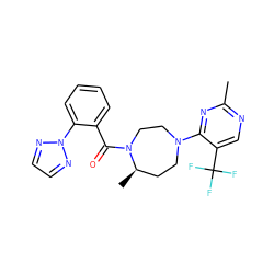 Cc1ncc(C(F)(F)F)c(N2CC[C@@H](C)N(C(=O)c3ccccc3-n3nccn3)CC2)n1 ZINC000473111897