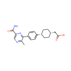 Cc1ncc(C(N)=O)nc1-c1ccc([C@H]2CC[C@@H](CC(=O)O)CC2)cc1 ZINC000118457283