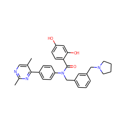 Cc1ncc(C)c(-c2ccc(N(Cc3cccc(CN4CCCC4)c3)C(=O)c3ccc(O)cc3O)cc2)n1 ZINC000653769237