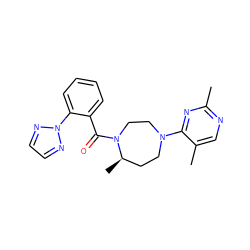 Cc1ncc(C)c(N2CC[C@@H](C)N(C(=O)c3ccccc3-n3nccn3)CC2)n1 ZINC000473111421