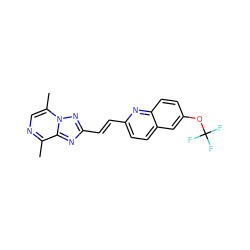 Cc1ncc(C)n2nc(/C=C/c3ccc4cc(OC(F)(F)F)ccc4n3)nc12 ZINC000144515184