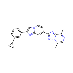 Cc1ncc(C)n2nc(-c3ccn4cc(-c5cccc(C6CC6)c5)nc4c3)nc12 ZINC000149267852