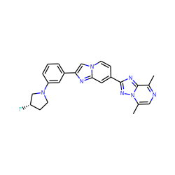 Cc1ncc(C)n2nc(-c3ccn4cc(-c5cccc(N6CC[C@H](F)C6)c5)nc4c3)nc12 ZINC000095580751