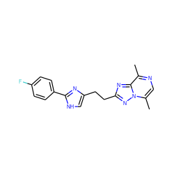 Cc1ncc(C)n2nc(CCc3c[nH]c(-c4ccc(F)cc4)n3)nc12 ZINC000117883788