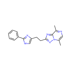 Cc1ncc(C)n2nc(CCc3c[nH]c(-c4ccccc4)n3)nc12 ZINC000117873853