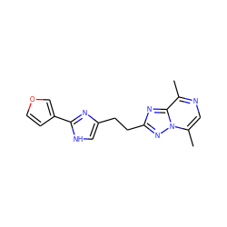 Cc1ncc(C)n2nc(CCc3c[nH]c(-c4ccoc4)n3)nc12 ZINC000072315152