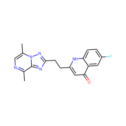 Cc1ncc(C)n2nc(CCc3cc(=O)c4cc(F)ccc4[nH]3)nc12 ZINC000207586999