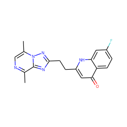 Cc1ncc(C)n2nc(CCc3cc(=O)c4ccc(F)cc4[nH]3)nc12 ZINC000144392750