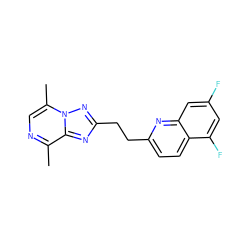 Cc1ncc(C)n2nc(CCc3ccc4c(F)cc(F)cc4n3)nc12 ZINC000207591233