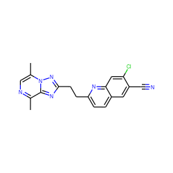 Cc1ncc(C)n2nc(CCc3ccc4cc(C#N)c(Cl)cc4n3)nc12 ZINC000144591075