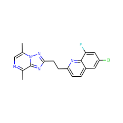 Cc1ncc(C)n2nc(CCc3ccc4cc(Cl)cc(F)c4n3)nc12 ZINC001772606033