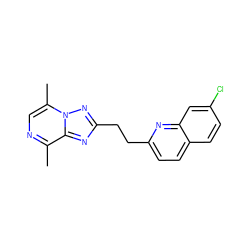 Cc1ncc(C)n2nc(CCc3ccc4ccc(Cl)cc4n3)nc12 ZINC001772578679