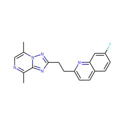 Cc1ncc(C)n2nc(CCc3ccc4ccc(F)cc4n3)nc12 ZINC001772589209