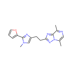 Cc1ncc(C)n2nc(CCc3cn(C)c(-c4ccco4)n3)nc12 ZINC000117869549