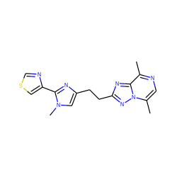 Cc1ncc(C)n2nc(CCc3cn(C)c(-c4cscn4)n3)nc12 ZINC000117872466