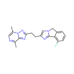 Cc1ncc(C)n2nc(CCc3cn4c(n3)-c3c(F)cccc3C4)nc12 ZINC000169704383