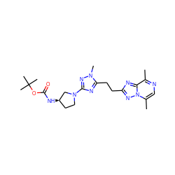 Cc1ncc(C)n2nc(CCc3nc(N4CC[C@@H](NC(=O)OC(C)(C)C)C4)nn3C)nc12 ZINC000217557395