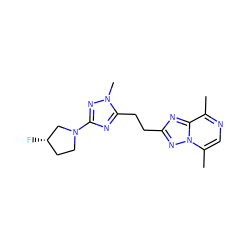 Cc1ncc(C)n2nc(CCc3nc(N4CC[C@H](F)C4)nn3C)nc12 ZINC000210580342