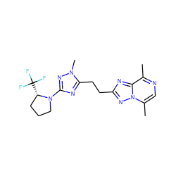 Cc1ncc(C)n2nc(CCc3nc(N4CCC[C@@H]4C(F)(F)F)nn3C)nc12 ZINC000210599450