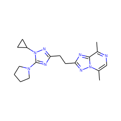 Cc1ncc(C)n2nc(CCc3nc(N4CCCC4)n(C4CC4)n3)nc12 ZINC000218498912