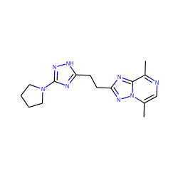 Cc1ncc(C)n2nc(CCc3nc(N4CCCC4)n[nH]3)nc12 ZINC000210633382