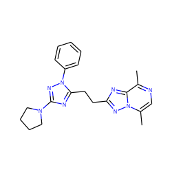 Cc1ncc(C)n2nc(CCc3nc(N4CCCC4)nn3-c3ccccc3)nc12 ZINC000218380413