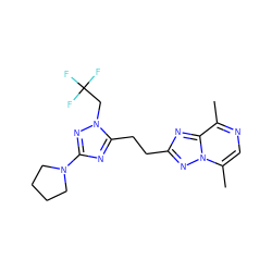 Cc1ncc(C)n2nc(CCc3nc(N4CCCC4)nn3CC(F)(F)F)nc12 ZINC000210633333