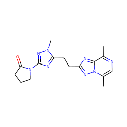 Cc1ncc(C)n2nc(CCc3nc(N4CCCC4=O)nn3C)nc12 ZINC000210571218