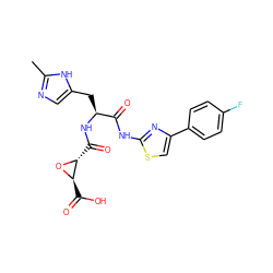 Cc1ncc(C[C@H](NC(=O)[C@H]2O[C@@H]2C(=O)O)C(=O)Nc2nc(-c3ccc(F)cc3)cs2)[nH]1 ZINC000096917536