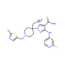 Cc1ncc(CN2CCC(CC#N)(n3cc(C(N)=O)c(Nc4ccnc(F)c4)n3)CC2)s1 ZINC000220972924