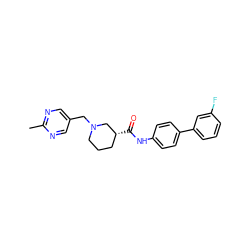 Cc1ncc(CN2CCC[C@@H](C(=O)Nc3ccc(-c4cccc(F)c4)cc3)C2)cn1 ZINC000011840068