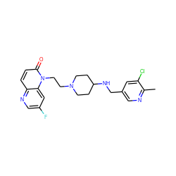 Cc1ncc(CNC2CCN(CCn3c(=O)ccc4ncc(F)cc43)CC2)cc1Cl ZINC000143461124