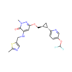 Cc1ncc(CNc2cc(OC[C@H]3C[C@@H]3c3ccc(OC(F)F)cn3)nn(C)c2=O)s1 ZINC000221915721