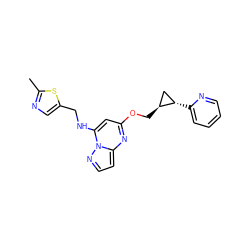 Cc1ncc(CNc2cc(OC[C@H]3C[C@@H]3c3ccccn3)nc3ccnn23)s1 ZINC000148622947