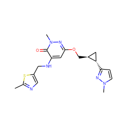 Cc1ncc(CNc2cc(OC[C@H]3C[C@@H]3c3ccn(C)n3)nn(C)c2=O)s1 ZINC000221914725