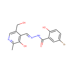 Cc1ncc(CO)c(/C=N/NC(=O)c2cc(Br)ccc2O)c1O ZINC000001499688