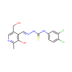 Cc1ncc(CO)c(/C=N/NC(=S)Nc2ccc(Cl)c(Cl)c2)c1O ZINC000013865733