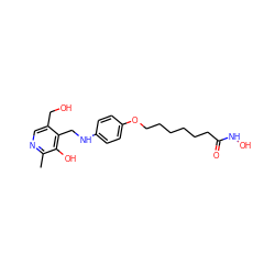 Cc1ncc(CO)c(CNc2ccc(OCCCCCCC(=O)NO)cc2)c1O ZINC000040764220