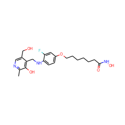 Cc1ncc(CO)c(CNc2ccc(OCCCCCCC(=O)NO)cc2F)c1O ZINC000040575598