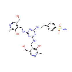 Cc1ncc(CO)c(CNc2nc(NCCc3ccc(S(N)(=O)=O)cc3)nc(NCc3c(CO)cnc(C)c3O)n2)c1O ZINC000028474553