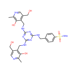 Cc1ncc(CO)c(CNc2nc(NCc3ccc(S(N)(=O)=O)cc3)nc(NCc3c(CO)cnc(C)c3O)n2)c1O ZINC000028474547