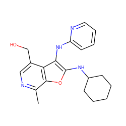 Cc1ncc(CO)c2c(Nc3ccccn3)c(NC3CCCCC3)oc12 ZINC000095572308