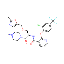 Cc1ncc(COC[C@@H](NC(=O)c2cccnc2Oc2ccc(C(F)(F)F)cc2Cl)C(=O)N2CCN(C)CC2)o1 ZINC000073165657