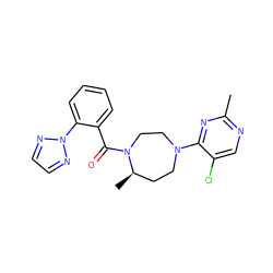 Cc1ncc(Cl)c(N2CC[C@@H](C)N(C(=O)c3ccccc3-n3nccn3)CC2)n1 ZINC000473112973