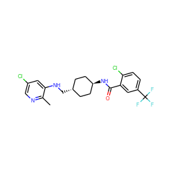 Cc1ncc(Cl)cc1NC[C@H]1CC[C@H](NC(=O)c2cc(C(F)(F)F)ccc2Cl)CC1 ZINC000261085300