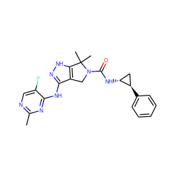 Cc1ncc(F)c(Nc2n[nH]c3c2CN(C(=O)N[C@@H]2C[C@H]2c2ccccc2)C3(C)C)n1 ZINC000115984755