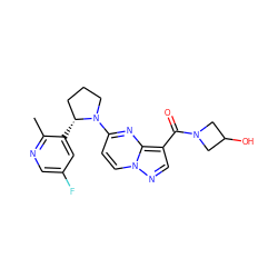 Cc1ncc(F)cc1[C@@H]1CCCN1c1ccn2ncc(C(=O)N3CC(O)C3)c2n1 ZINC000169704260