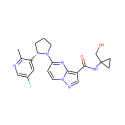 Cc1ncc(F)cc1[C@@H]1CCCN1c1ccn2ncc(C(=O)NC3(CO)CC3)c2n1 ZINC000169704262